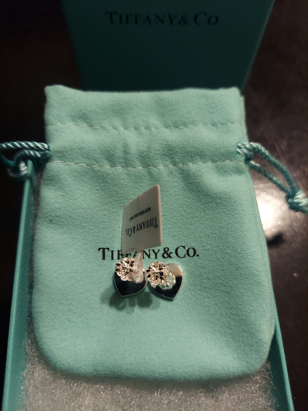Tiffany & Co. Sterling Silver Heart Stud Earrings with Signature Blue Box - Picture 3 of 5